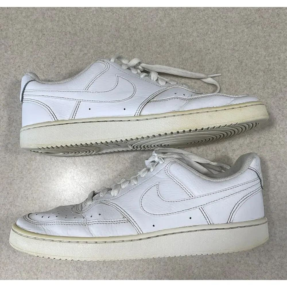 Nike Court Vision Low Top Sneakers Triple White Women’s Size 9 Sporty Gym Shoes